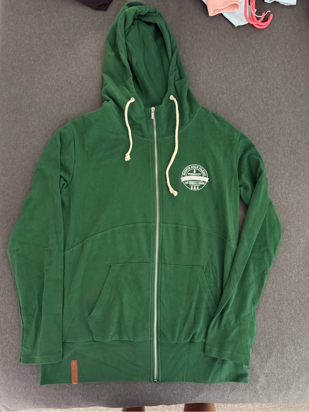 Ampersand Christmas Green zip up Hoodie with Leather Logo Tab